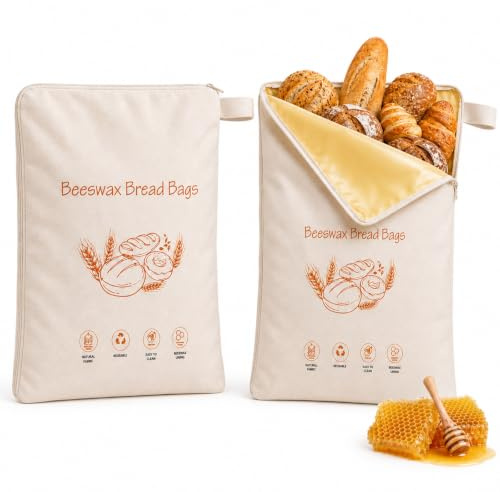 Beeswax Bread Bags 1 Stück 33*43cm Reusable Bread Bags | Beeswax Bread Bags, Natural beeswax coated, fresh keeping, cotton storage bag for homemade bread and baked goods