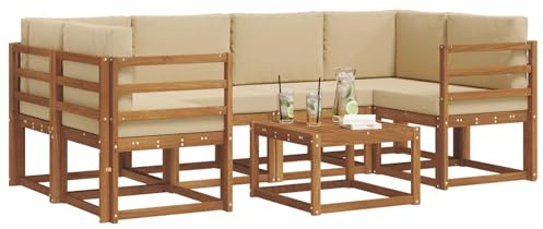 vidaXL Outdoor-Sofagarnitur mit Kissen 7 pcs Natur und Beige, Outdoor Garten Lounge, modernes Sofa Set, langlebige Möbel am Pool, Holzpatio Arrangement für Entspannung