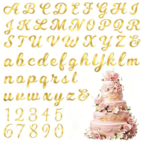 Gold Letter Cake Topper,64 Pieces Acrylic Letters Small A-Z & 0-9 Numbers | Custom Cake Letters Topper for DIY Name Decorating,Birthday Wedding Anniversary Supplies,Wedding Shower Party Supplies