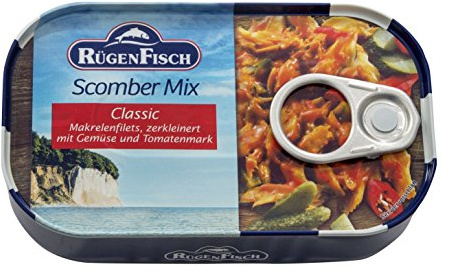 Rügen Fisch Scomber Mix, Makrelenfilets zerkleinert mit Gemüse und Tomatenmark, 120g