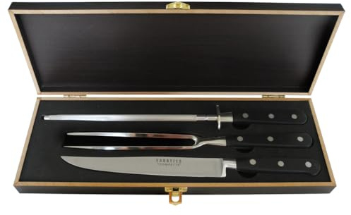 Richardson Sheffield SABATIER TROMPETTE Tranchiermesser Set 3-teilig | 1 Tranchiermesser, 1 Tranchiergabel, 1 Wetzstahl | Edelstahl rostfrei & poliert | Zerlegen von Fleisch, Fisch und Geflügel