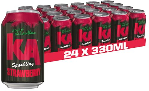 KA Sparkling Strawberry Soft Drink, 24 Pack, 330ml Cans | Sweet, vibrant strawberry-flavoured fizzy drink with Caribbean style recipe roots.