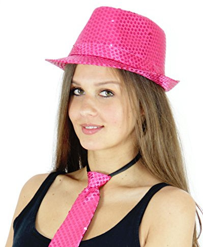 Foxxeo pinker Pailletten Hut für Erwachsene Fasching JGA Party pink rosa Karneval