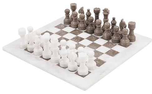 RADICALn Juego de ajedrez Completo de mármol con Peso oceánico Blanco y Gris Hecho a Mano Grande de 15 Pulgadas para Adultos Staunton y Ambassador Gift Style Tournament Chess Sets