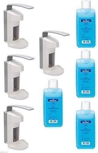 4 x Medi-Inn Wandspender 500 ml Kunststoff mit Tropfschale + 4 x Bode | Hartmann Sterillium Händedesinfektion 500 ml
