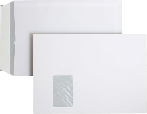 POSTHORN Versandtaschen C4 (250 Stück), 100g/m² - 324x229 mm - Umschläge A4 | Haftklebende A4 mit Fenster - Versandtasche C4 aus FSC Papier mit grauem Innendruck für Sichtschutz - Weiß