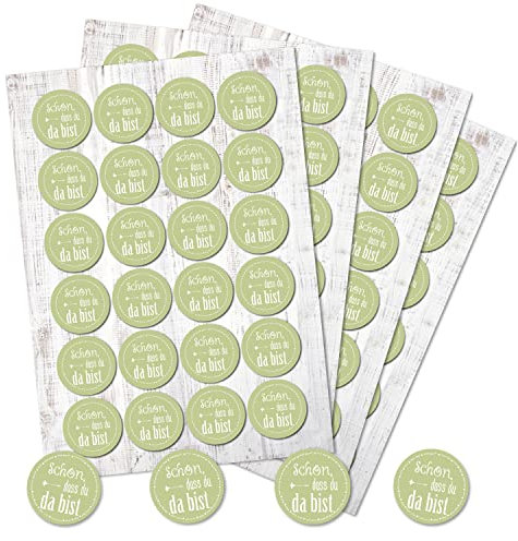 Logbuch-Verlag 96 Schön dass du da bist Aufkleber Hochzeit Taufe Geburtstag Ø 4 cm Sticker Etiketten grün mit Text