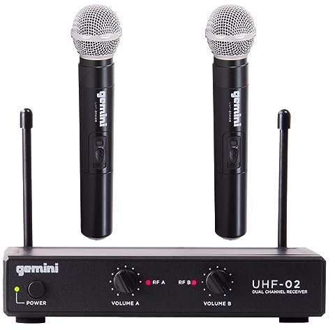 Gemini UHF Wireless Microphone Bundle – Professional Handheld & Lapel Mics, Dual-Channel Receiver, Long Range for Live Performance & Presentations (Hand Held Frequencies 3 + 4)