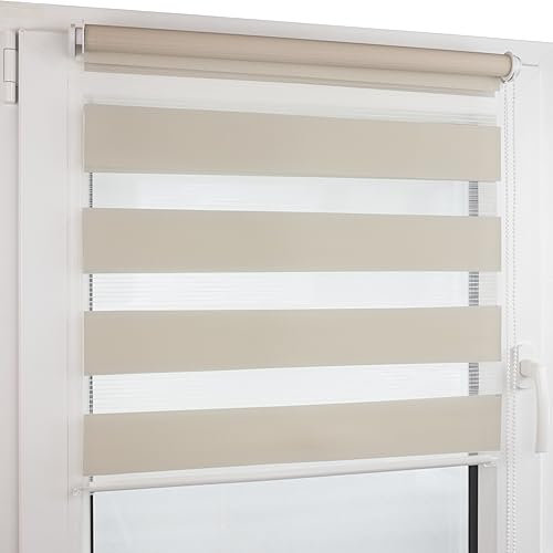 Deco4Me Doppelrollo Klemmfix ohne Bohren (145 x 200 cm, Beige) - Duo Rollo lichtdurchlässig - blickdichte Rollos für Fenster ohne Bohren - Klemmrollo, Fensterrollo, Innenrollo (Stoffbreite 141 cm)