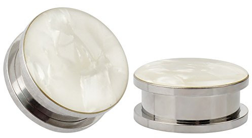 KUBOOZ Ohrpiercing Edelstahl mit weißer Muschel Opal, Edelstahl