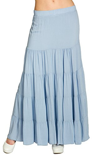 Caspar RO020 Langer eleganter Damen Maxi Sommer Rock Faltenrock, Farbe:blau, Mode Größe:S/M