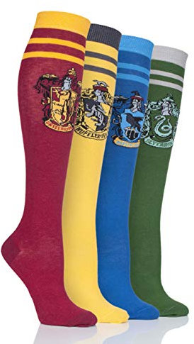 SockShop Damen Harry Potter Haus Abzeichen Baumwolle Kniestrümpfe Packung mit 4 Assortiert 36-40