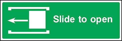 Slide to open left emergency door Safety sign - Self adhesive sticker 300mm x 100mm