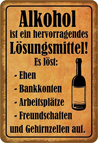 Schatzmix Alkohol ist EIN Lösungsmittel Metallschild Wanddeko 20x30 cm tin Sign Blechschild, Blech, Mehrfarbig
