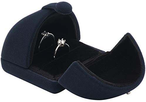 POKOFO Double Velvet Jewelry Packaging Display Storage Case Wedding Ring Gift Box (Dark Blue)