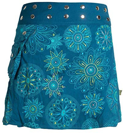 Vishes - Alternative Bekleidung - Damen Wickel-Rock Bedruckt Bestickt Blumen Mandala Gürtel-Tasche