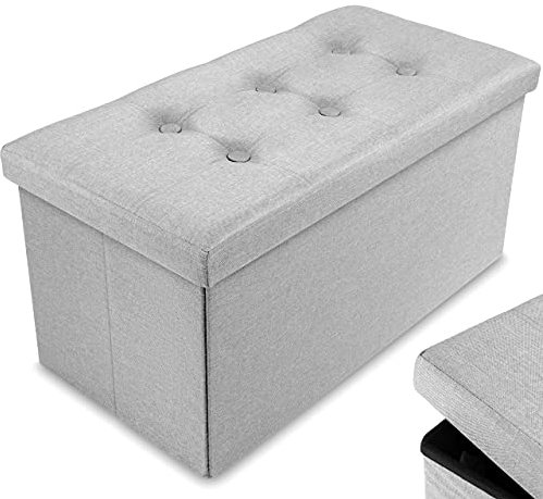 Nyxi Ottoman 76 * 38 * 38cm Foldable Storage Boxes Seat Foot Stool Storage Box with Lids for Kids Toys, Bedroom, Hallway, Living Room Light Grey