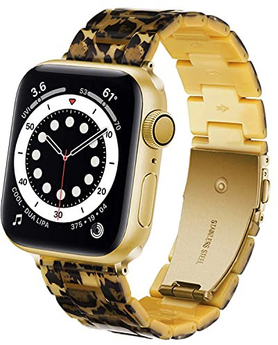 DEALELE Armband Kompatibel mit iWatch 42mm 41mm 40mm 38mm, Buntes Resin Harz Ersatz Uhrenarmband für Apple Watch Series 10/9 / 8/7 / 6/5 / 4/3 / SE Damen Herren, Leopard