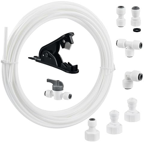 15 M Water Supply Pipe Tube and Fridge Connectors Kit, Refrigerator Water Hose Connection Kit, Refrigerator Hoses, Fridge Water Pipe Connector, for European Style Double Fridge Refrigerator(1/4 Pipe)