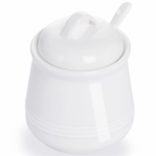 HAOTOP Porzellan Zuckerdose, Keramik Salzschale mit Löffel und Deckel für Haus und Küche, 12 oz (weiß)