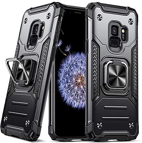 DASFOND Armor Hülle für Samsung Galaxy S9 Case mit Kameraschutz Militär Stoßfest Handyhülle [Upgrade 2.0] 360 Grad Metal Ring Halter Ständer Schutzhülle [für Handyhalterung Auto Magnet], Schwarz