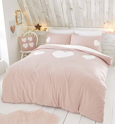 Catherine Lansfield Cosy Heart, Polyester, Rose poudré, Parure de lit - 2 Personnes