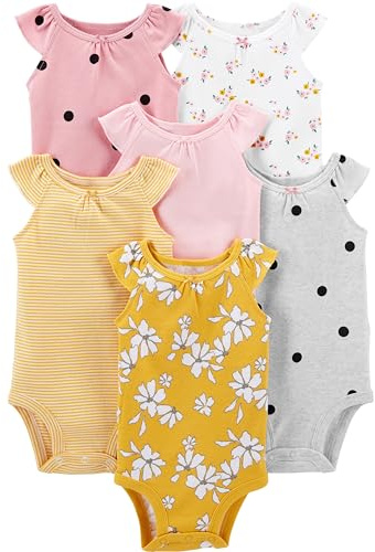 Simple Joys by Carter's Baby-Girls 6-Pack Short-Sleeve Bodysuit, Multicolor/Dots/Floral/Stripe, Preemie
