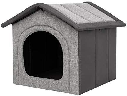 PillowPrim Hundehütte Hundehöhle Hundebett Hundehaus Katzenhöhle Tierbett XL - 60x55 cm hellgrau mit Graphit