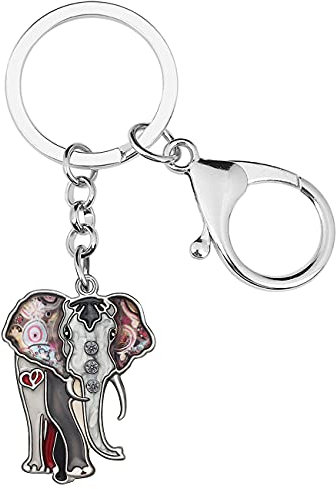 WEVENI Legierung Dschungel Elefant Schlüsselanhänger für Frauen Mädchen Emaille Schmuck Tasche Auto Geldbörse Charms, Schwarz, 34mm x 48mm