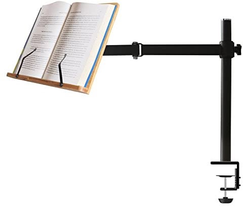 wishacc Buchständer, höhenverstellbar, Bambus, Lesehalterung, mit Klemme, stabile Schreibtisch-Kochbuchablage mit Seitenclips zum Lesen, freihändig, 33,5 x 23,4 cm