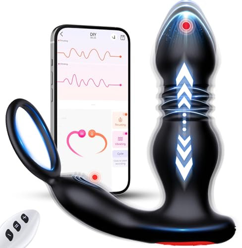Analplug Sex Spielzeug für Die Männer Anal Dildo Vibrator, Anal Plug Prostata Stimulator Massagegerät Buttplug Penisring Schub Dildo APP Fernbedienung Butt Plug mit 7 Vibrationsmodi 7 Schubmodi
