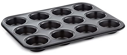 Tower T943006HG7 Precision Plus - Stampo per muffin profondo con 12 stampi in acciaio alluminato con rivestimento antiaderente, nero