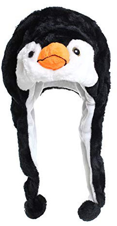 Glamexx24 Plüsch Hut Tiermütze Mütze mit Ohren Pinguin Kostüm Karneval Cap Cosplay Urlaub Weihnachten Halloween Party Wintermütze für Kinder Erwachsene