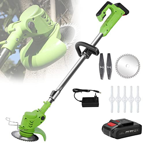 Coupe-Bordures sans Fil 24V avec Batterie Et Chargeur, Manche Télescopique, Poignée Rotative, Outillage De Jardin Motorisé Réglable en Hauteur pour Parcs Fermes,1Pack Battery