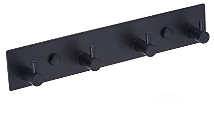 QNIIAED Coat Hooks Wall Mounted,Multipurpose Stainless Steel Screw in Door Hook Metal Heavy Duty Coat Rack Row of hook Hanger Towel Robe Clothes Hat Hook for Bathroom Bedroom(Matte Black 4 Hooks)