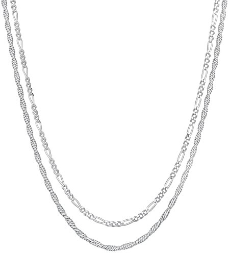 Kuzzoi Herren Halsketten Set (3 mm) aus 925 Sterling Silber, Massive Figaro Kette poliert und feine Kordelkette für Männer, klassische Herrenketten, Länge 60 + 64 cm
