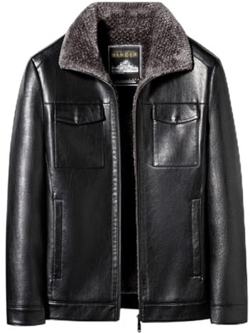 Herbst und Winter Herren Schaffell Ledermantel Verdicktes Fell One Herren Mantel Business Freizeitjacke 2266-Schwarz XXL