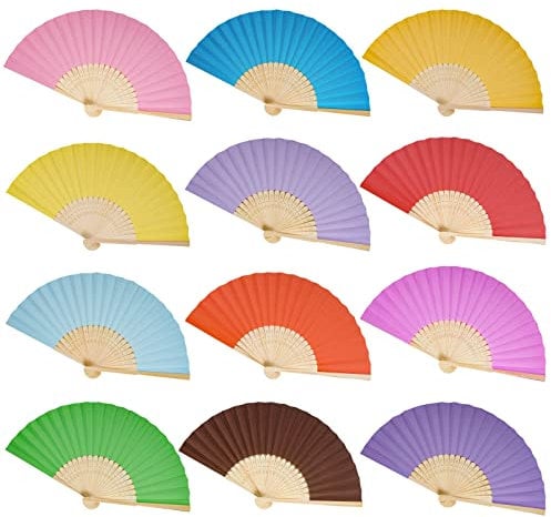 12 Stück Handfächer Papier Fächer Hochzeit Hochzeitsdeko Hand Fan Asiatische Deko für Sommer Geburttag, Gruppe, Diy, Wand Dekoration (Mehrfarbig)