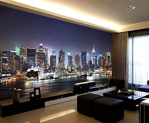 XLMING Papier Peint 3D New York City Grand Papier Peint Mural Rouleau Nuit Paysage Tv Sable Lit Papier Peint-200cm×140cm
