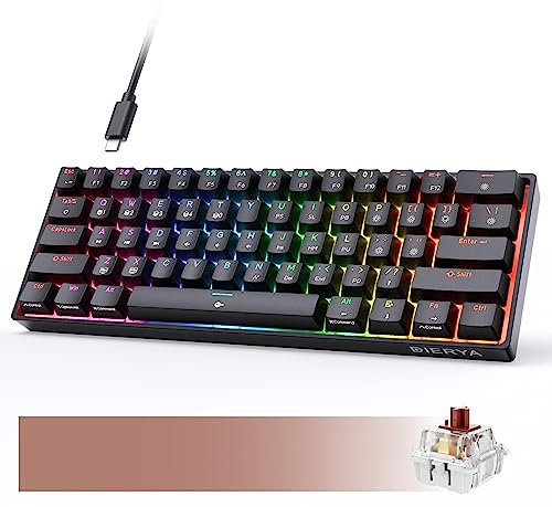 DIERYA Tastiera meccanica da gioco DK61E, 60% tastiera w/hot-swap, tasti PBT, tasti completi programmabili, N-Key Rollover, retroilluminazione RGB, USB-C, mini tastiera cablata ultra compatta con