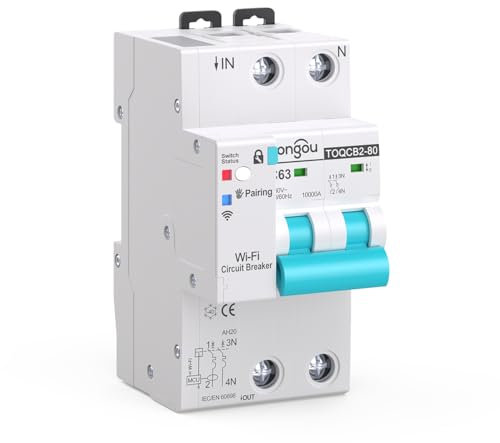 WIFI Intelligent Mini interruttore circuito con monitoraggio dell'energia, controllato da Tuya/Smart Life APP DIY TONGOU (regolabile 1-63A)（2P）