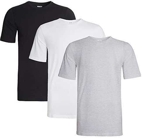 Sock Stack Pack of 3 Mens Plain Crew Neck T Shirts Multipack Work Summer Short Sleeve Slim Fit Breathable T-Shirt for Men, Black White Grey Large