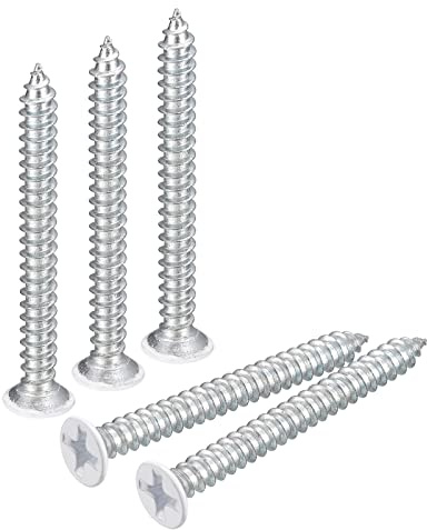 sourcing map ST3.5 x 35 mm, tornillos autorroscantes blancos, 50 tornillos Phillips de cabeza plana para carpintería