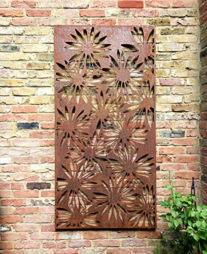 Lovely 1.8m (6ft) Tall Daisies Design Rustic Steel Garden Screen Fence Wall Art - Will Form Rust Patina or an be Painted! (1)