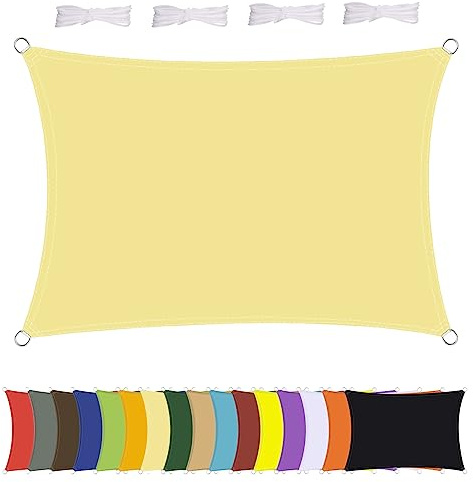 MENGH Sonnensegel Wasserdicht Rechteck, wetterbeständig, Premium Polyester, Viele Längen und Breiten Zur Auswahl inkl Befestigungsseile, Rechteckig 2x4m Beige