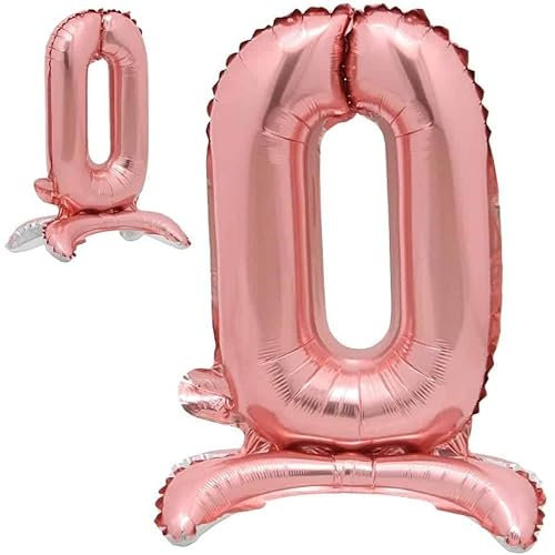 Stehende Luftballons * Zahlen 0 bis 9 * in Gold + Silber + Rosegold | 86cm groß; kein Helium nötig | Stehballons Geburtstag Deko Zahl Party Kindergeburtstag Partydeko, Farbe: Zahl 0 Rosegold