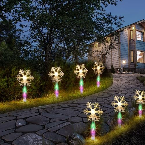 Just for Christmas Pathway Lights - 8 Pack Battery Operated Pre Lit Snowflake Christmas Lights W/a Timer Function & 32 Multicolor LEDs Great for Christmas Decorations & Garden Displays