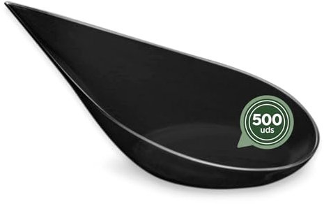 MAXI PRODUCTS - 500 Unidades Cuchara Catering Lágrima Color Negro - 10,1 x 5 cm - Cuchara Catering Plástico Reciclable - Especial Catering, Eventos, Tapas, Degustación, Food Trucks - CATERING