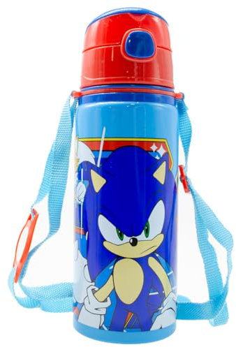 Cantimplora Sonic The Hedgehog Aluminio 600 ml Pop Up Knuckles Tails Cuerda Extensible Libre de BPA Producto Oficial Para Niños
