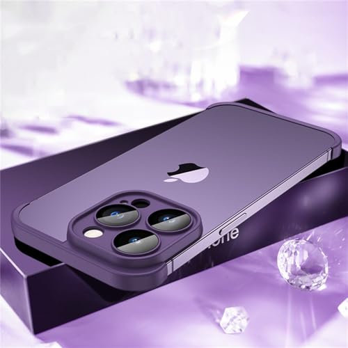 MVVKKY Randlose Anti-Fall-Matte mit Vier Ecken für iPhone 12 13 14 Pro Max 14Plus, Glaslinsenschutzabdeckung, stoßfest, ohne Rückschale, lila, für iPhone 14 ProMax